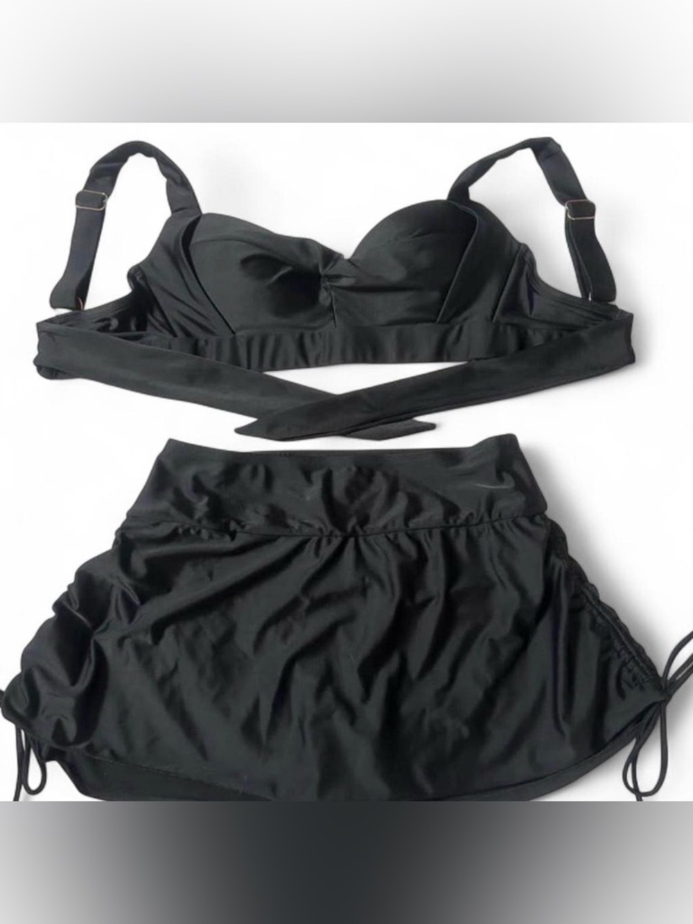 Black Women's Two-Piece Swim Set with Skirt/ Fully Adjustable